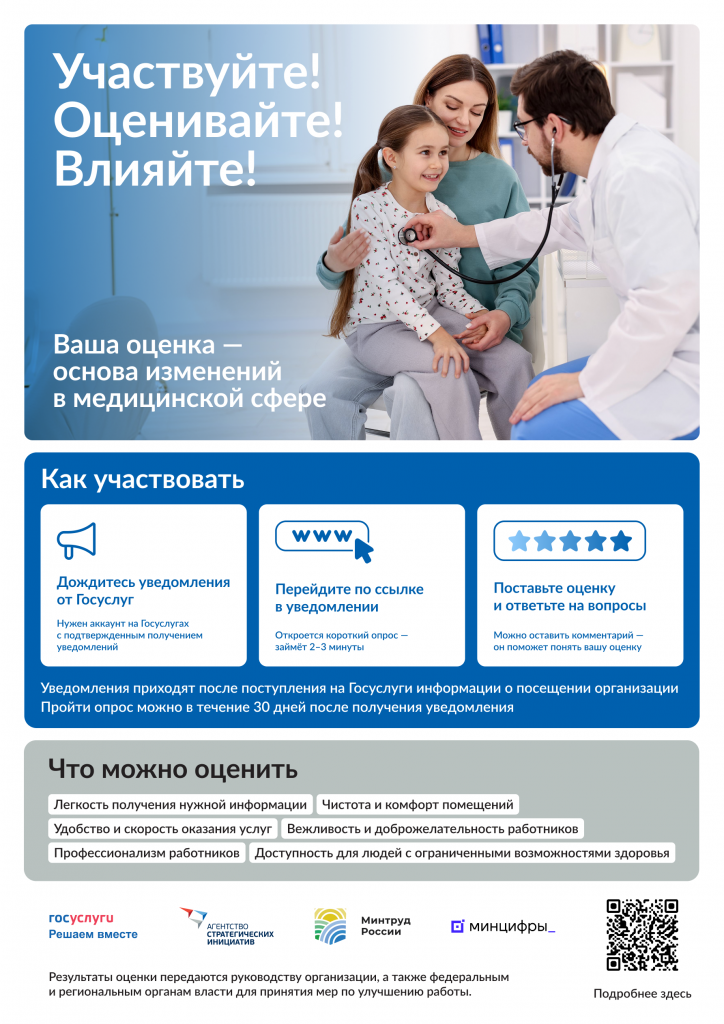 Пройдите опрос об удовлетворённости медицинскими услугами на портале Госуслуг